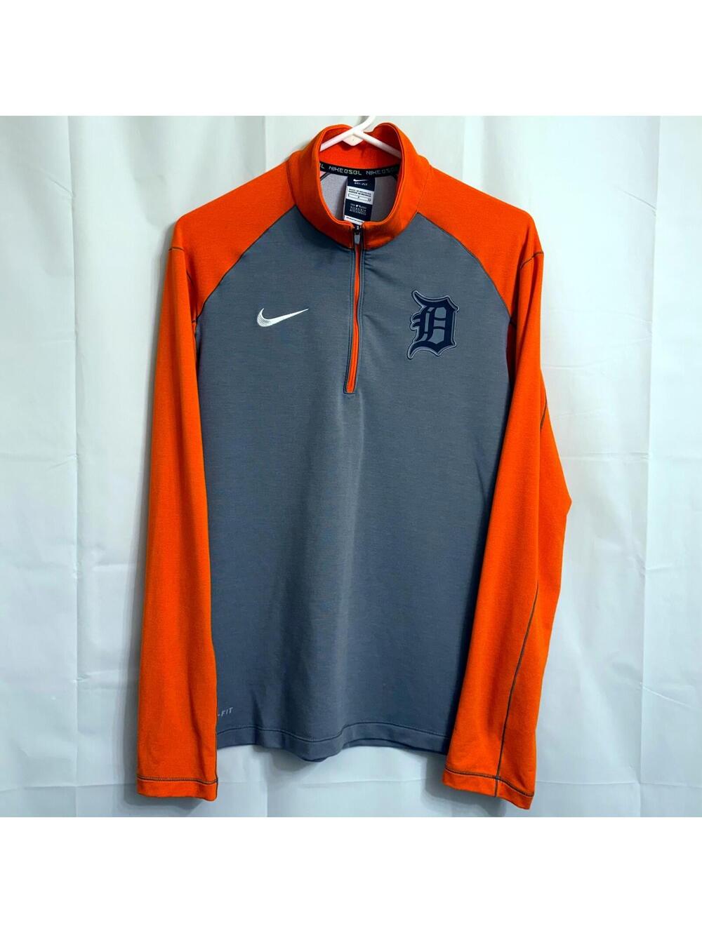 Nike MLB Detroit Tigers Dri-Fit 1/4 Zip Pullover Jacket Men's Small Orange Gray